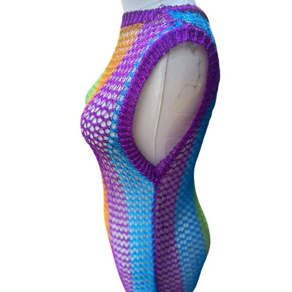 Festival Metallic Shimmer Rainbow Mesh Maxi Dress Coverup Size S/M EUC - Picture 4 of 6